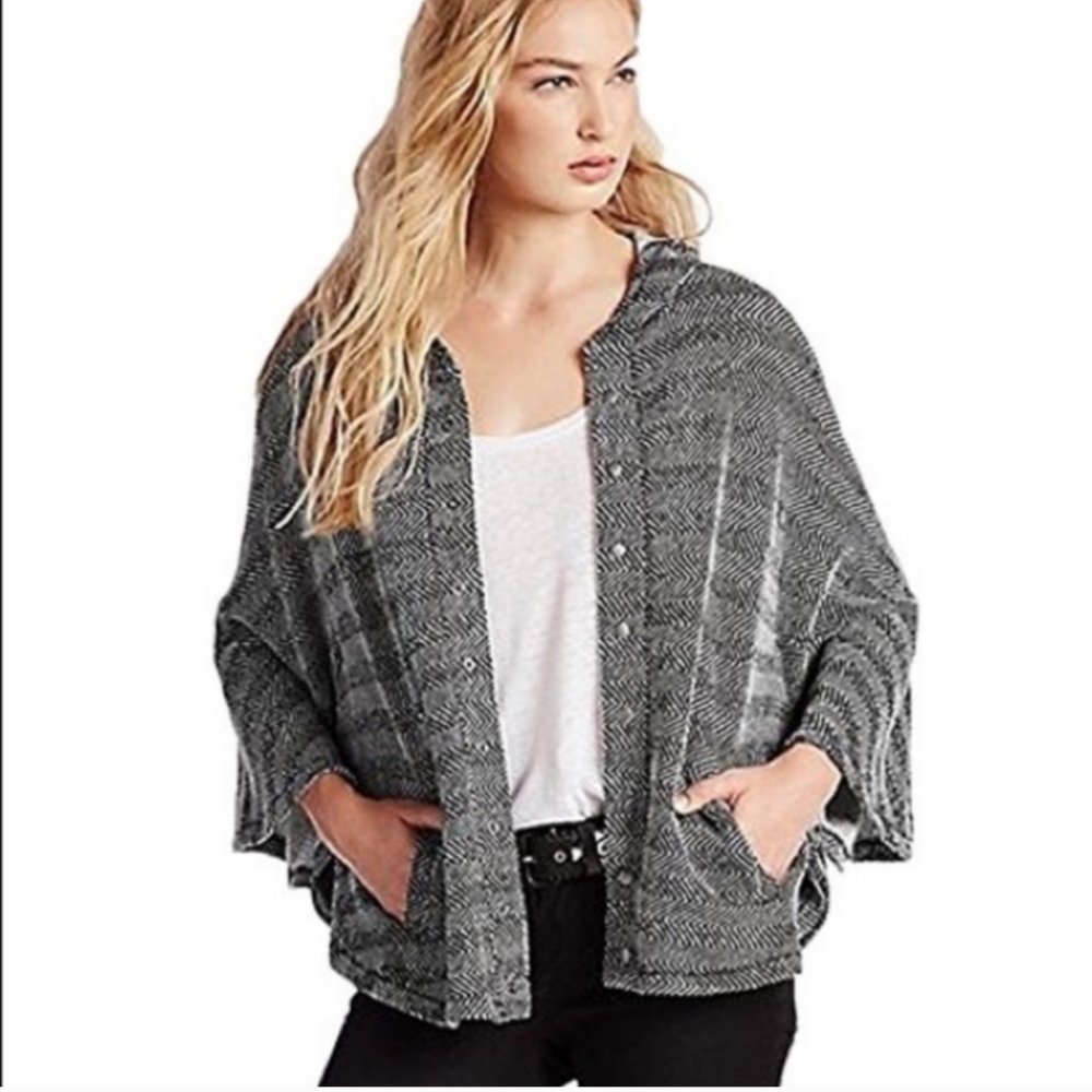 Lucky Brand Gray Herringbone Hooded Poncho Size XS/S